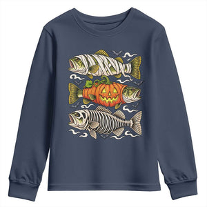 Halloween Bass Fish Pumpkin Skeleton Mummy Youth Sweatshirt