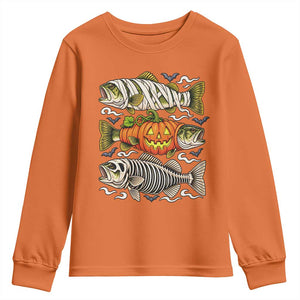 Halloween Bass Fish Pumpkin Skeleton Mummy Youth Sweatshirt