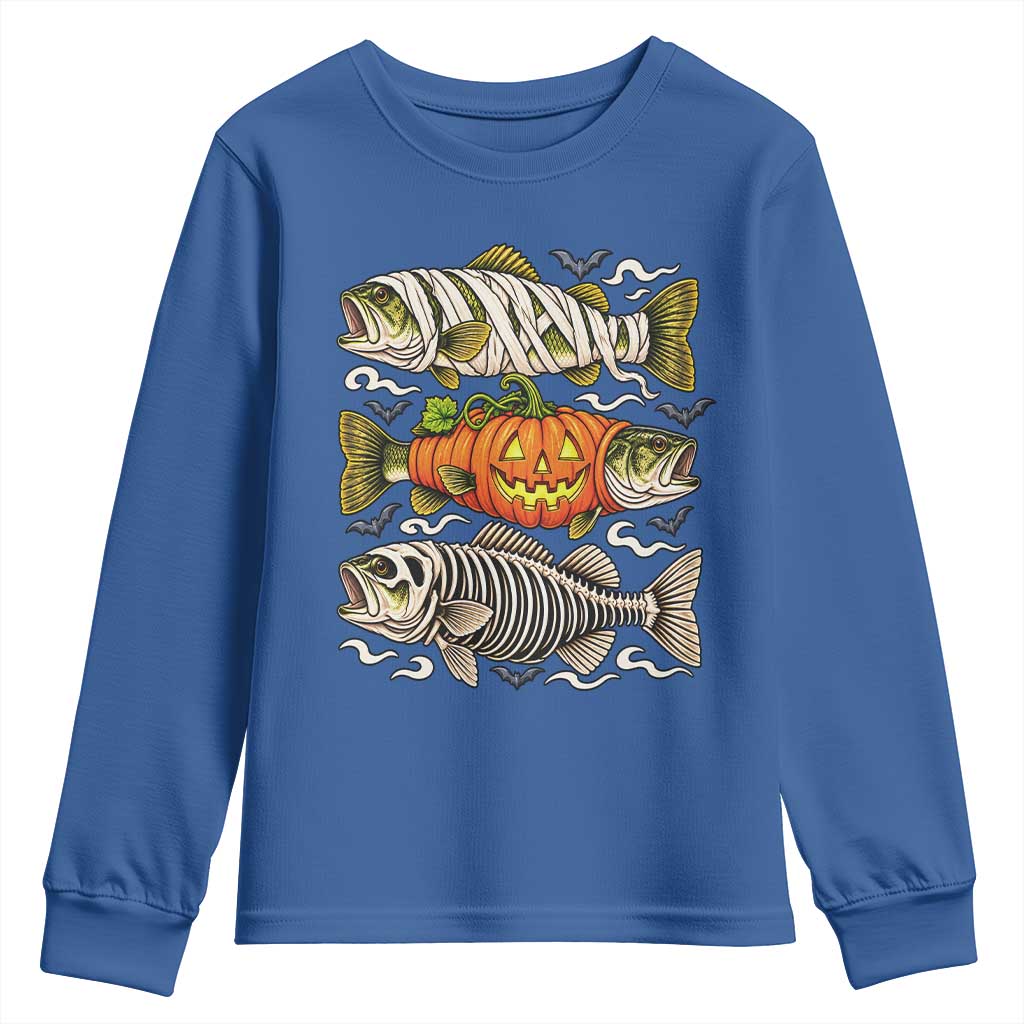 Halloween Bass Fish Pumpkin Skeleton Mummy Youth Sweatshirt