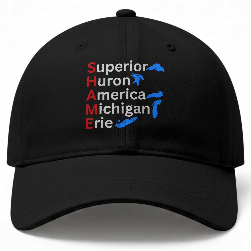 Shame Superior Huron America Michigan Erie Baseball Cap The Five Great Lakes of North America