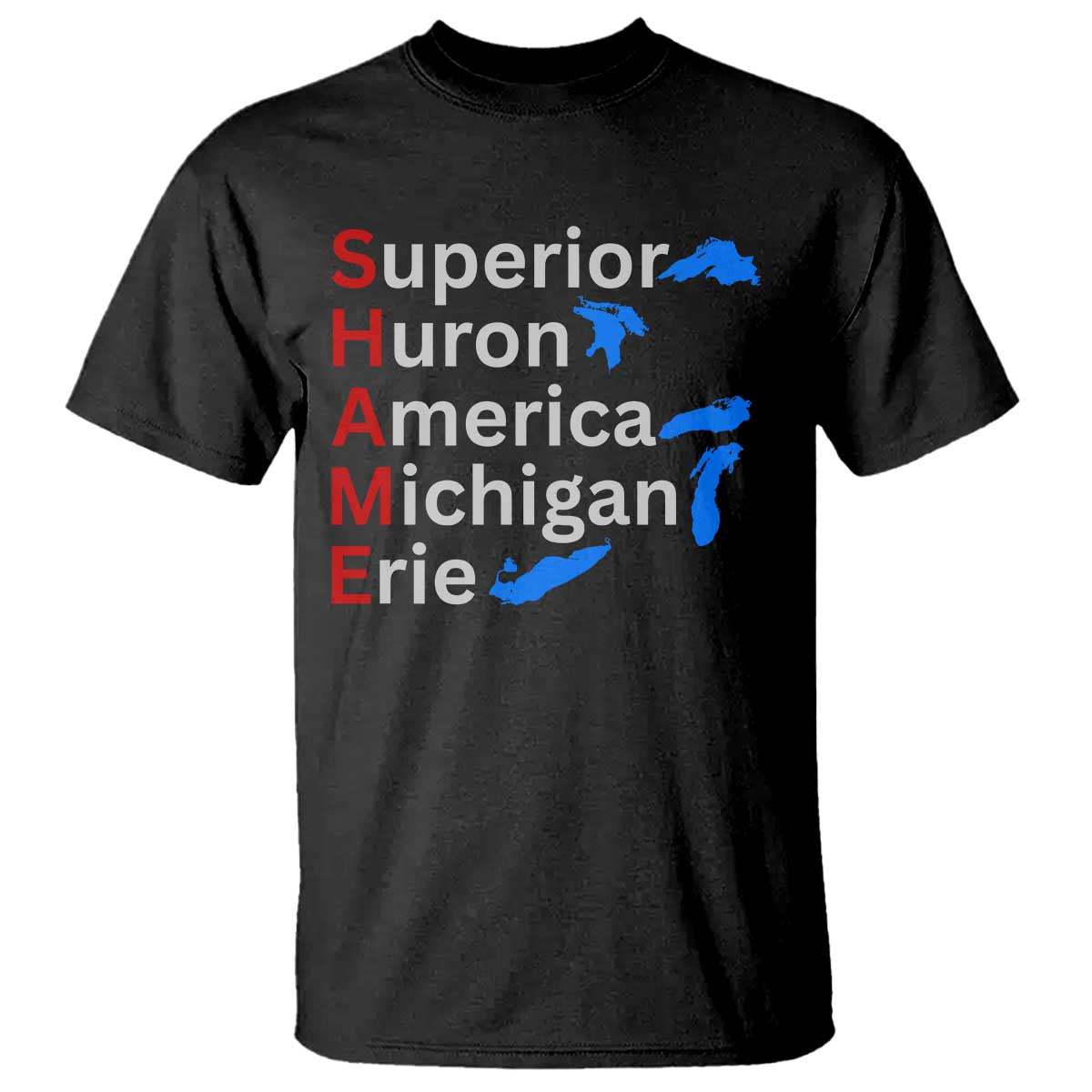 Shame Superior Huron America Michigan Erie T Shirt The Five Great Lakes of North America
