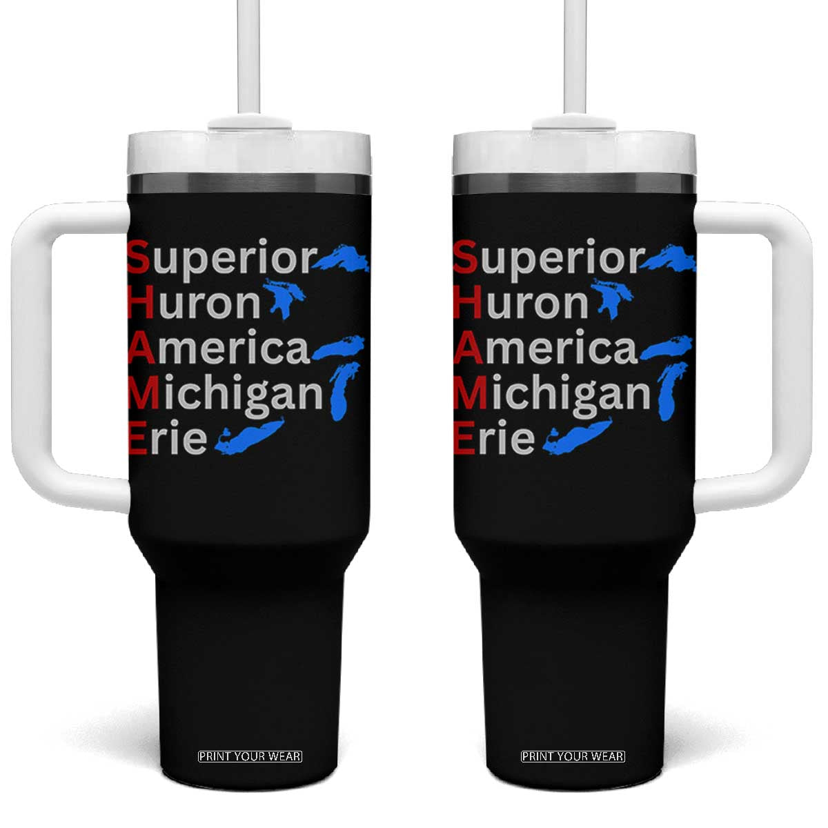 Shame Superior Huron America Michigan Erie Tumbler With Handle The Five Great Lakes of North America