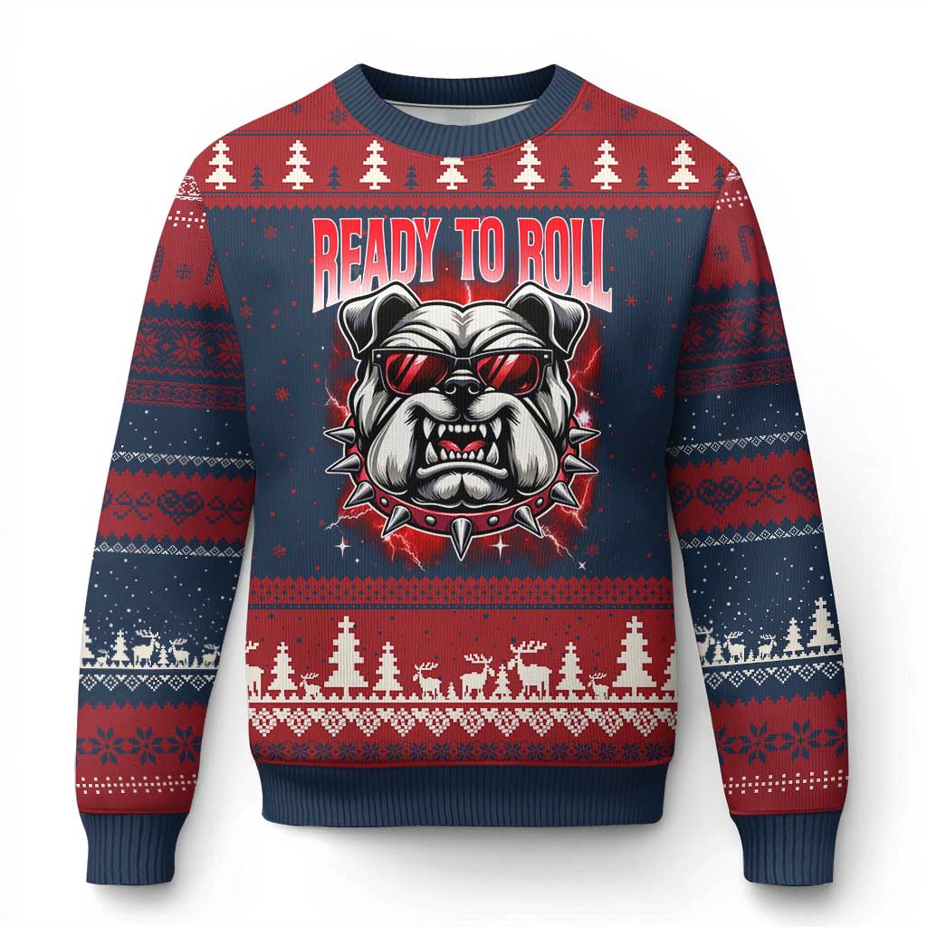 Ready To Roll Funny Bulldog Ugly Christmas Sweater Athletic Game Day Bootleg Graphic