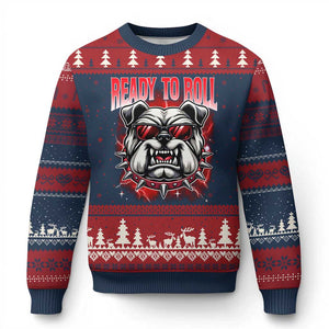Ready To Roll Funny Bulldog Ugly Christmas Sweater Athletic Game Day Bootleg Graphic