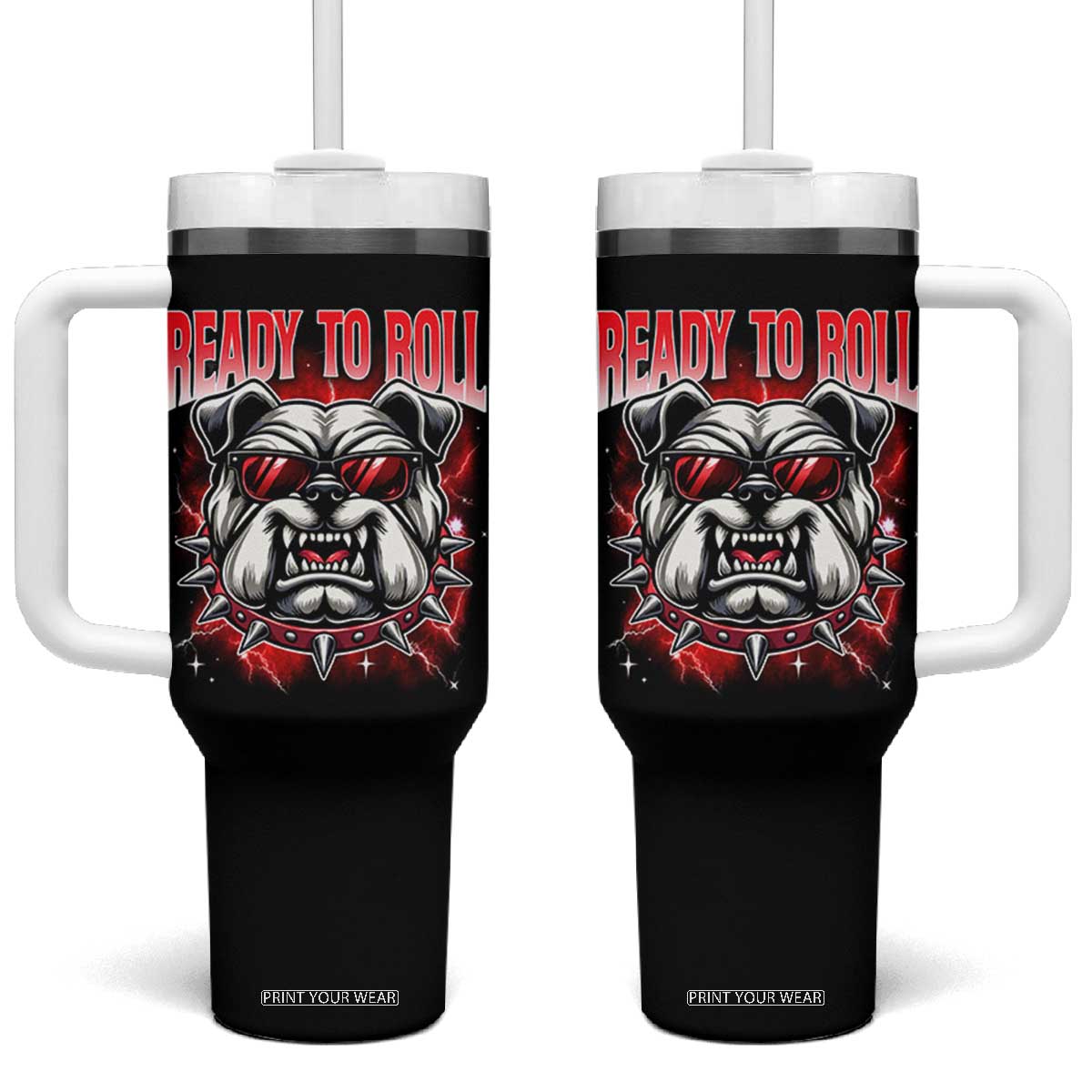 Ready To Roll Funny Bulldog Tumbler With Handle Athletic Game Day Bootleg Graphic