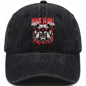 Ready To Roll Funny Bulldog Washed Cotton Baseball Cap Athletic Game Day Bootleg Graphic