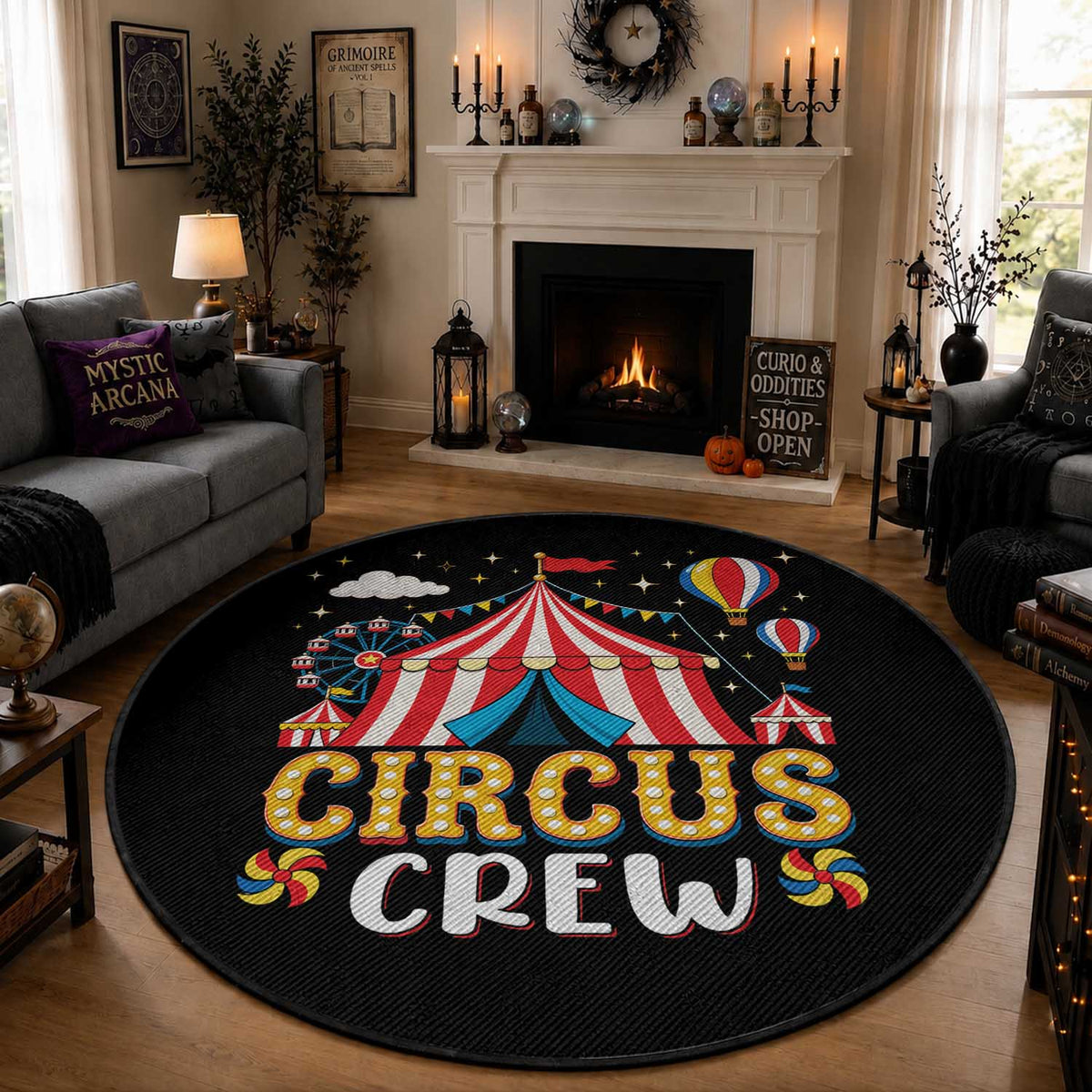 Circus Crew Round Rug Funny Circus Staff Clown Party Carnival