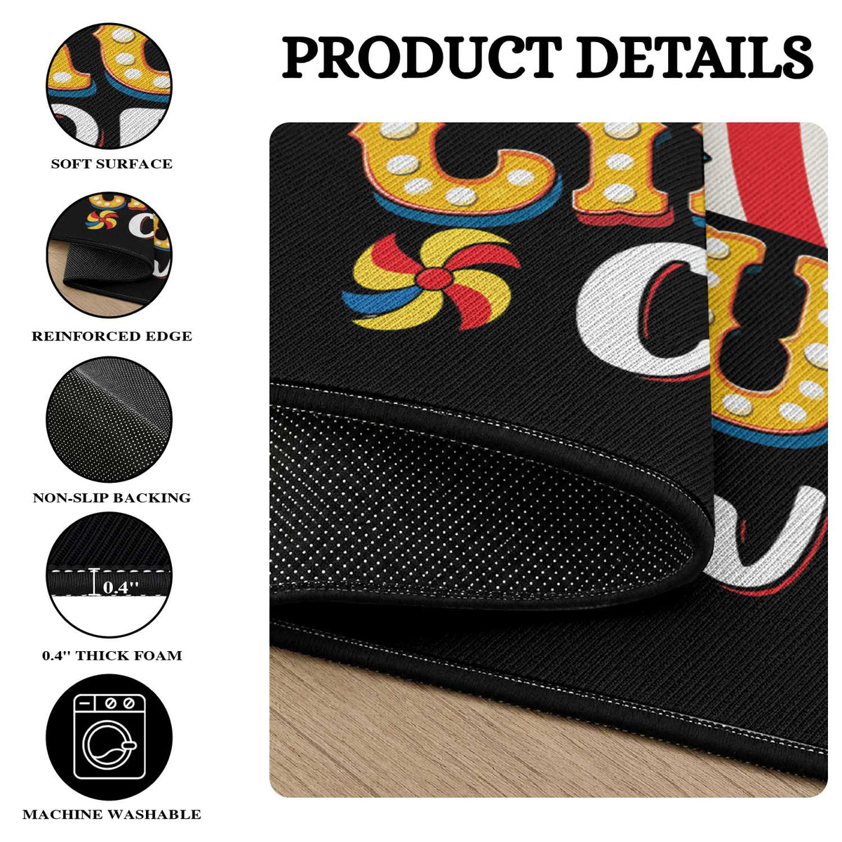 Circus Crew Round Rug Funny Circus Staff Clown Party Carnival