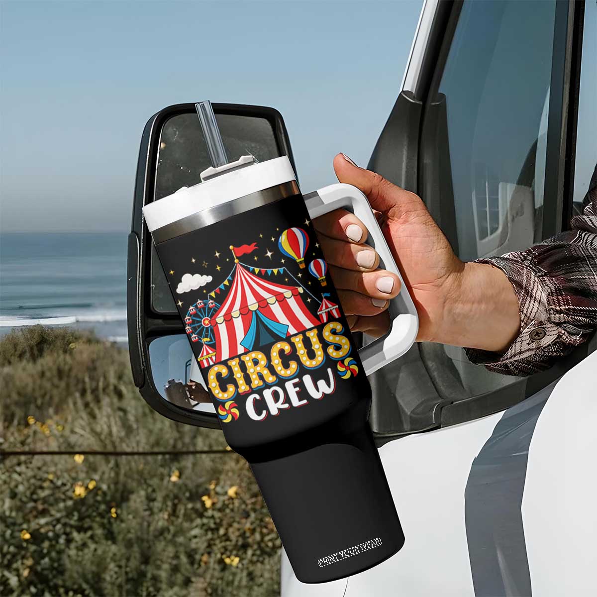 Circus Crew Tumbler With Handle Funny Circus Staff Clown Party Carnival