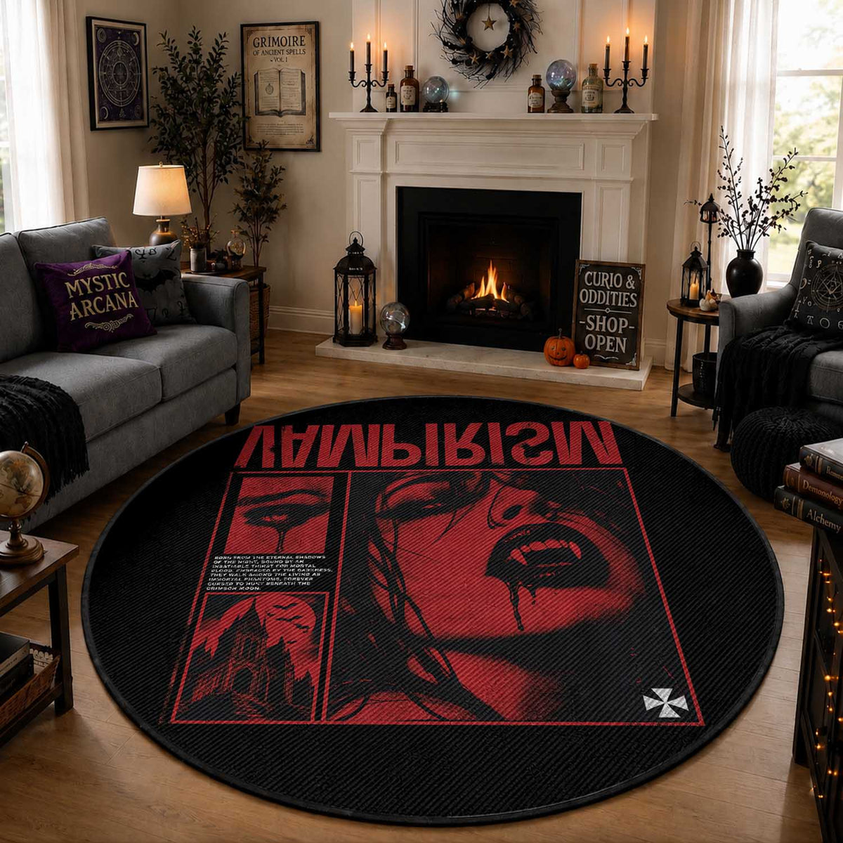 Vampirism Vampire Dark Gothic Emo Y2k Halloween Grunge Round Rug