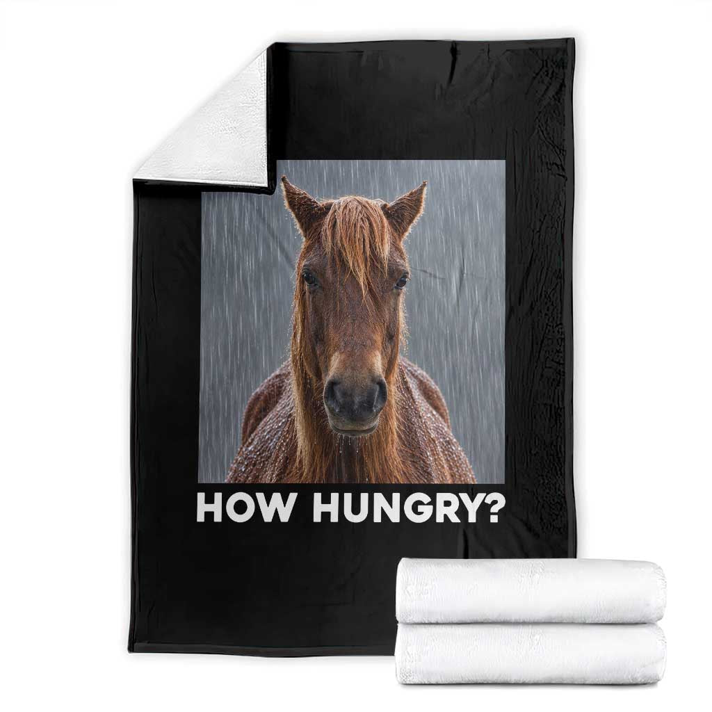 How Hungry Funny Sad Horse Meme Throw Blanket