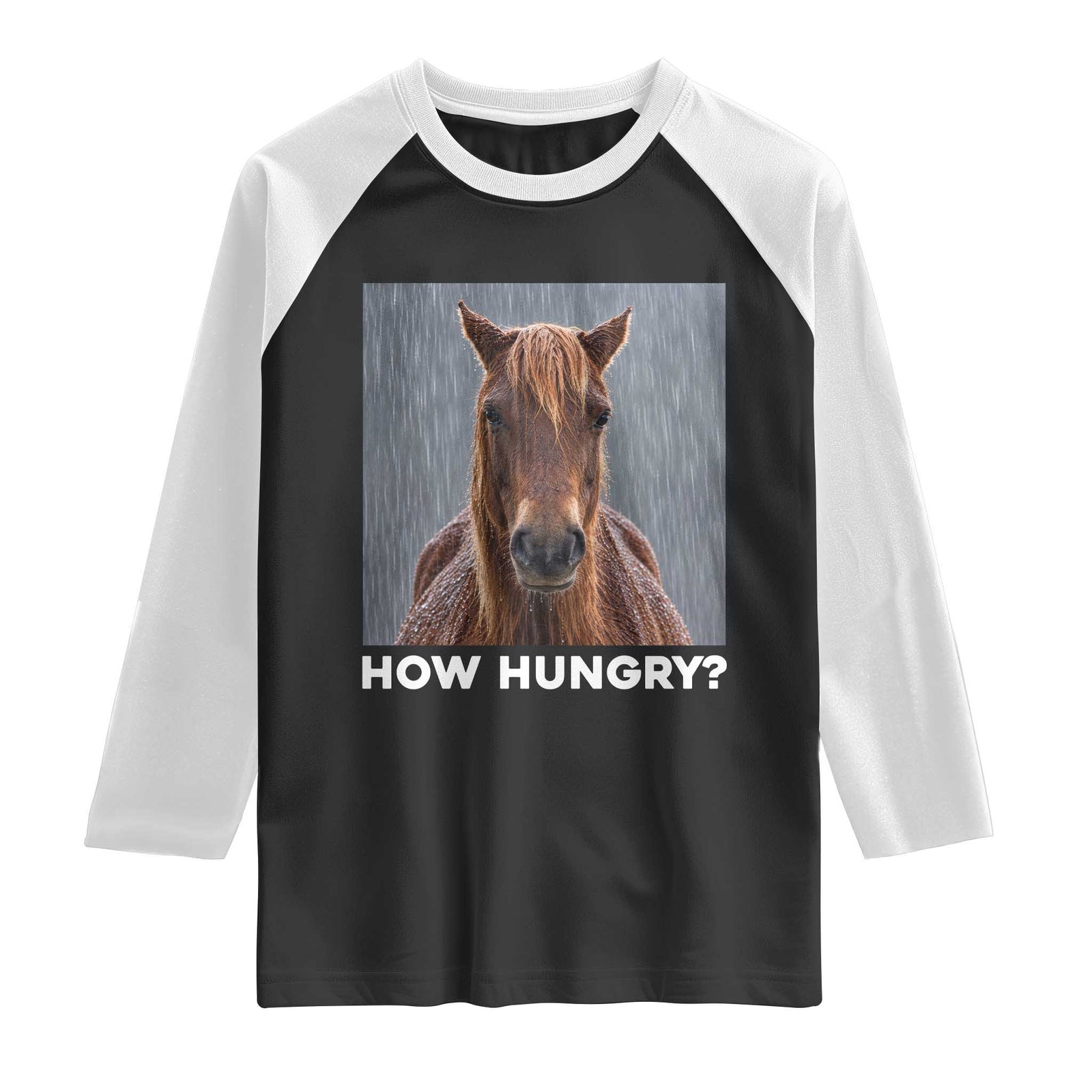 How Hungry Funny Sad Horse Meme Raglan Shirt