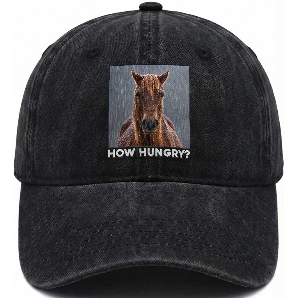 How Hungry Funny Sad Horse Meme Washed Cotton Baseball Cap