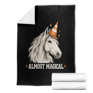 Almost Magical Funny Unicorn Horse Wearing Traffic Cone Throw Blanket
