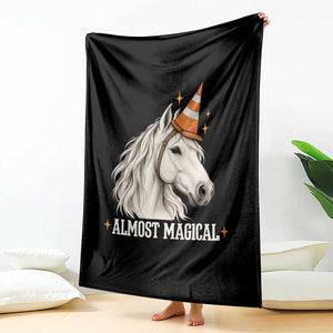 Almost Magical Funny Unicorn Horse Wearing Traffic Cone Throw Blanket
