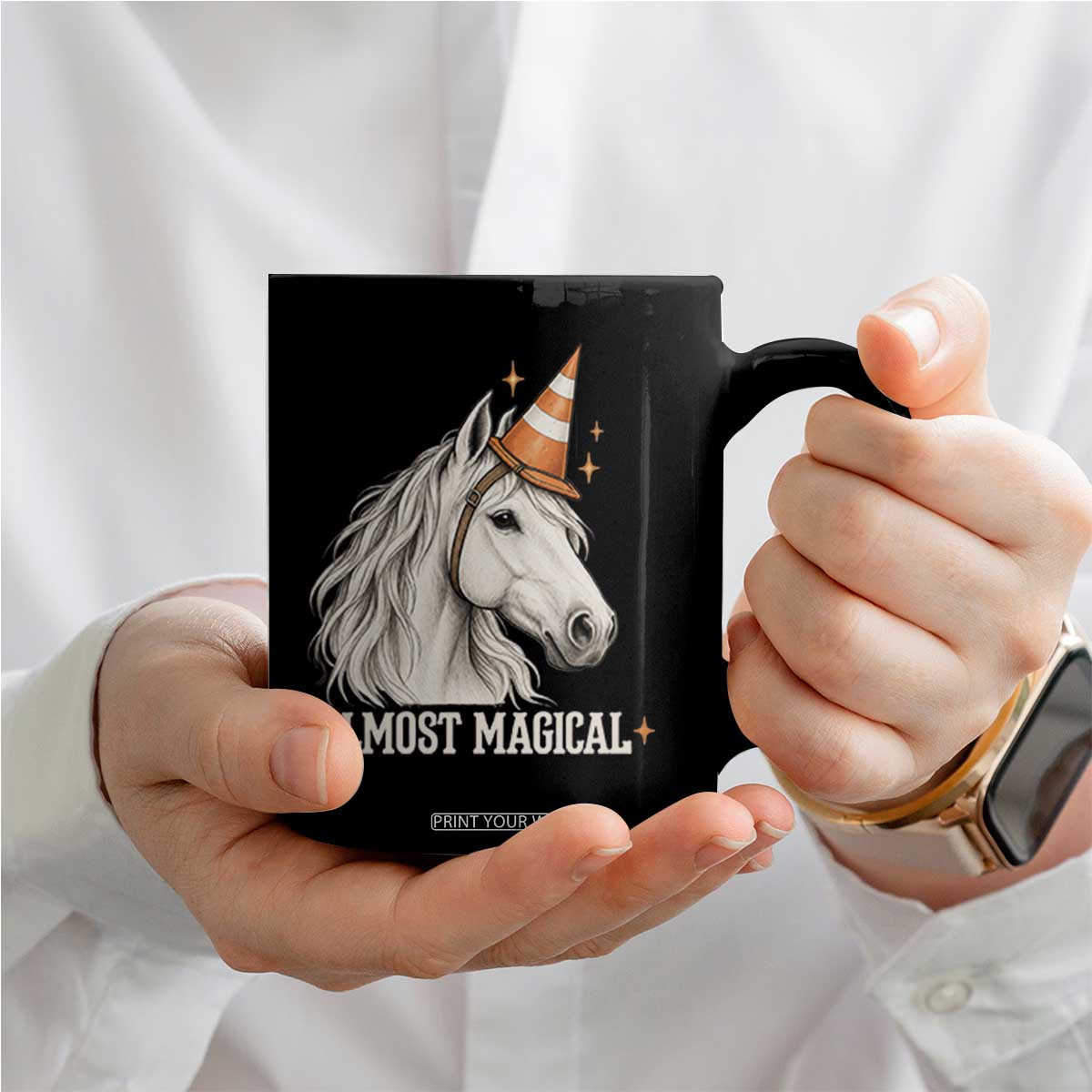 Almost Magical Funny Unicorn Horse Wearing Traffic Cone Coffee Mug