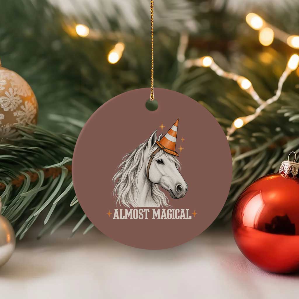 Almost Magical Funny Unicorn Horse Wearing Traffic Cone Ceramic Ornament