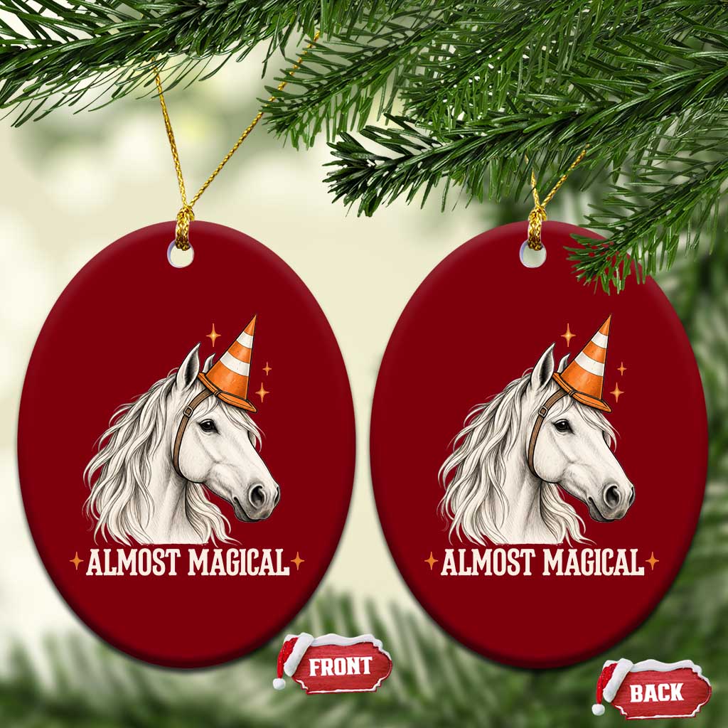Almost Magical Funny Unicorn Horse Wearing Traffic Cone Ceramic Ornament