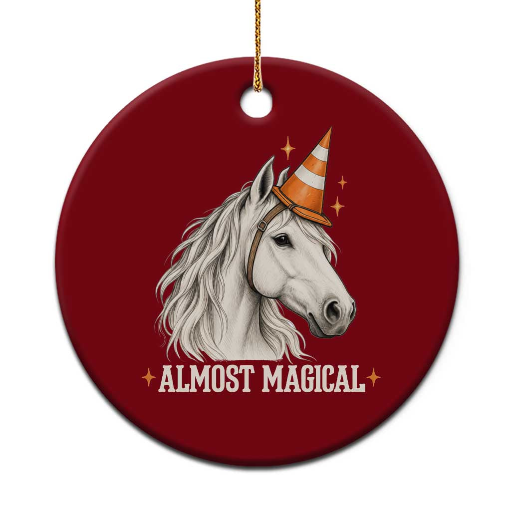 Almost Magical Funny Unicorn Horse Wearing Traffic Cone Ceramic Ornament