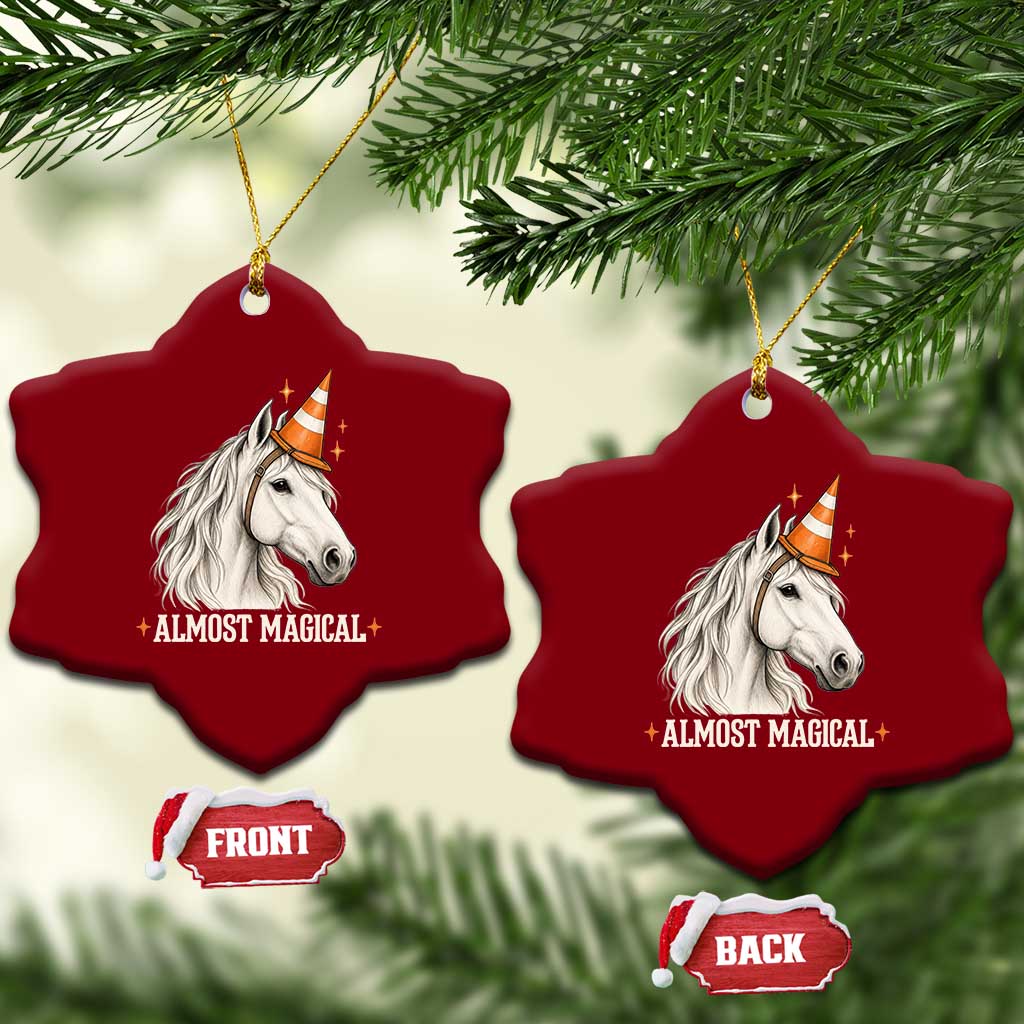 Almost Magical Funny Unicorn Horse Wearing Traffic Cone Ceramic Ornament