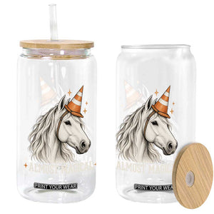 Almost Magical Funny Unicorn Horse Wearing Traffic Cone Glass Can