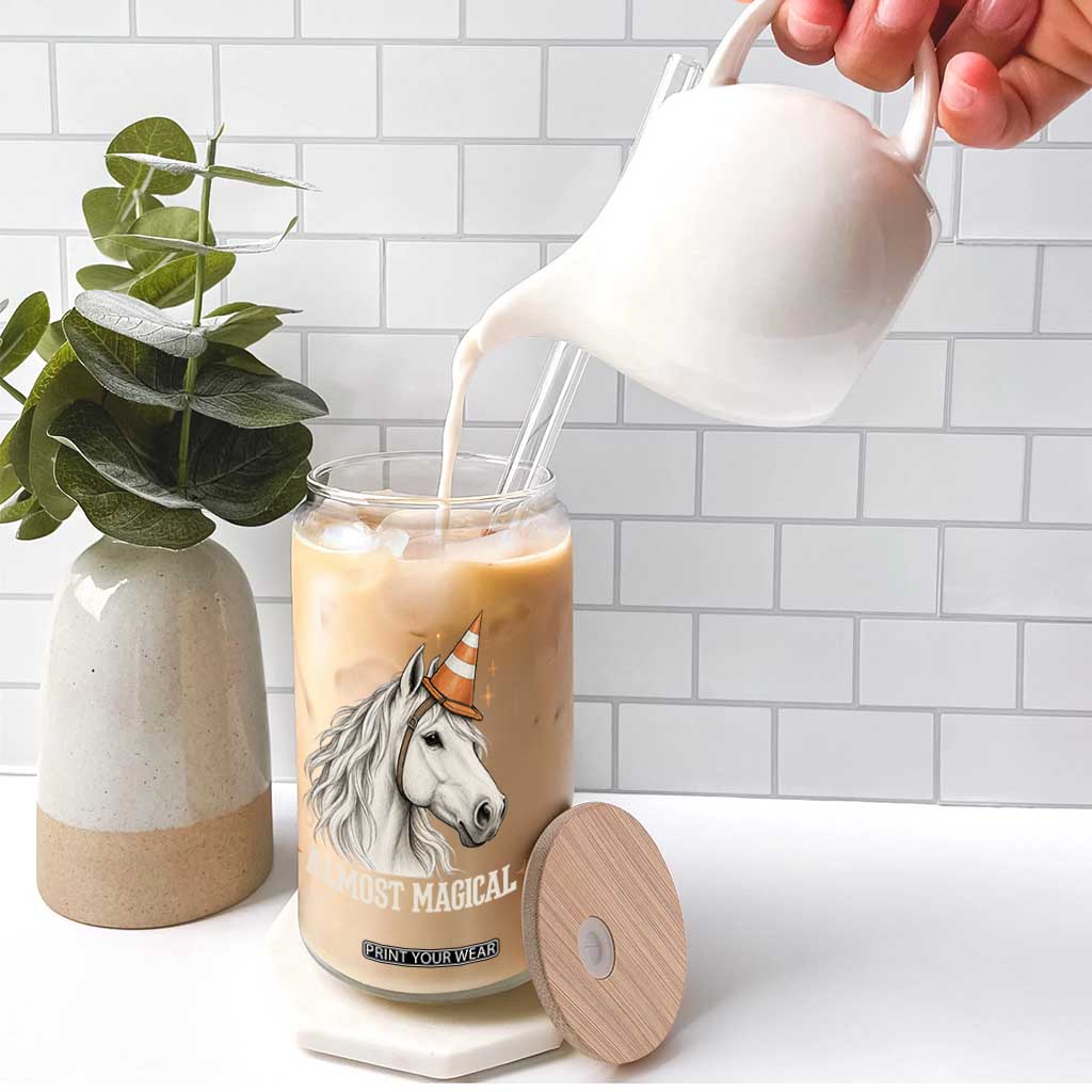 Almost Magical Funny Unicorn Horse Wearing Traffic Cone Glass Can