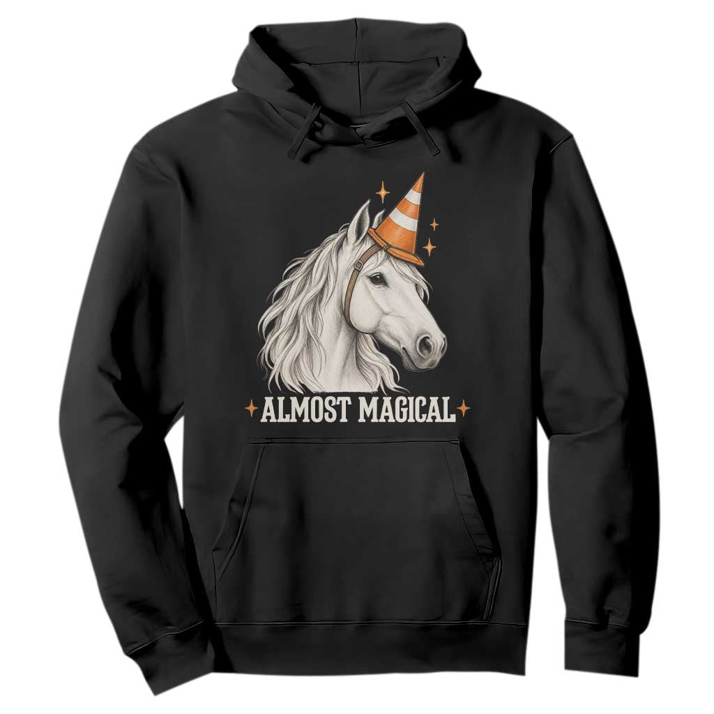 Almost Magical Funny Unicorn Horse Wearing Traffic Cone Hoodie
