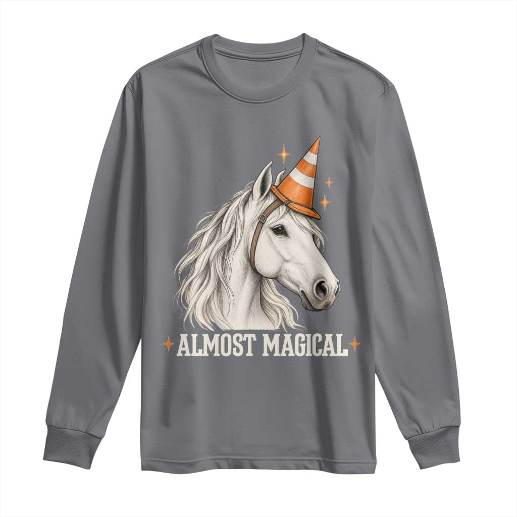 Almost Magical Funny Unicorn Horse Wearing Traffic Cone Long Sleeve Shirt
