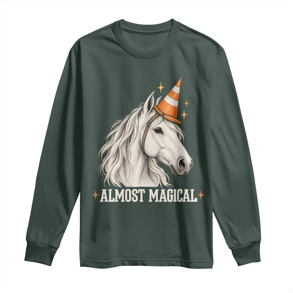 Almost Magical Funny Unicorn Horse Wearing Traffic Cone Long Sleeve Shirt