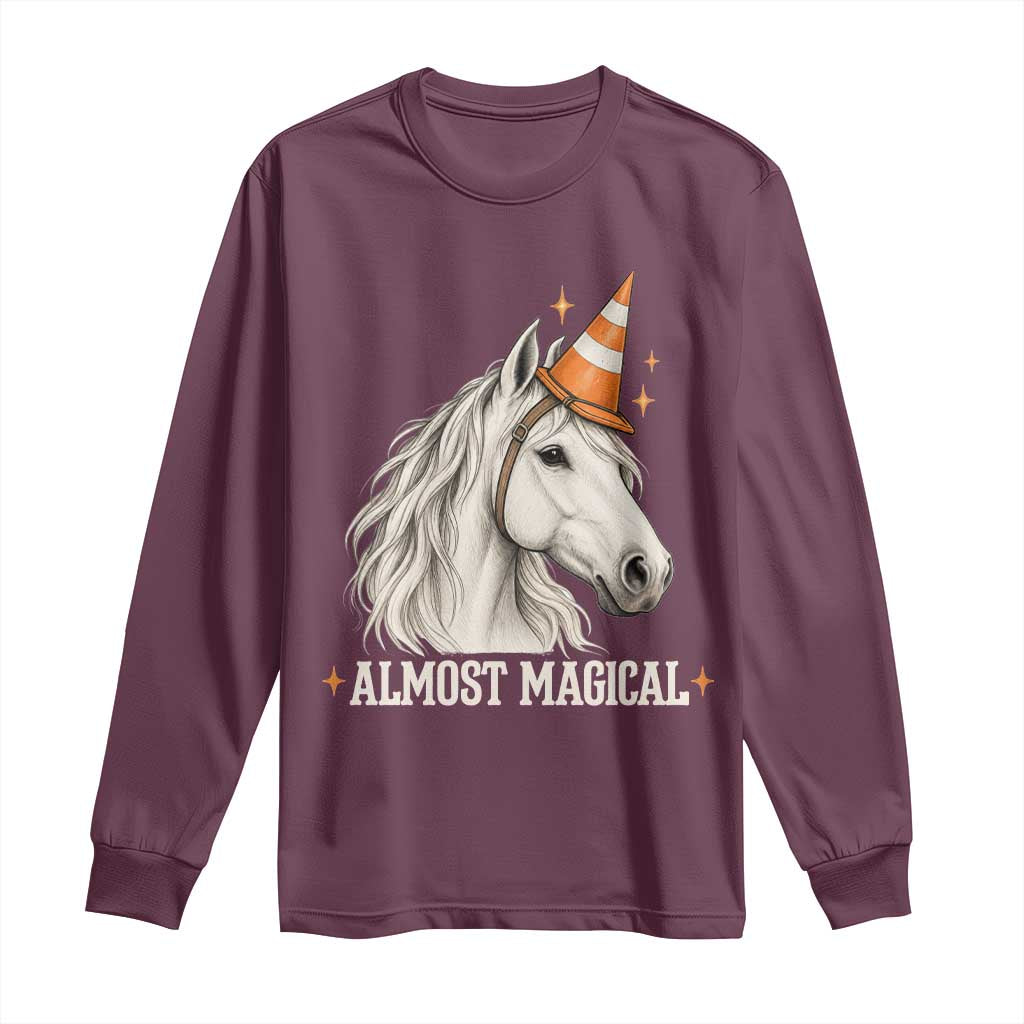 Almost Magical Funny Unicorn Horse Wearing Traffic Cone Long Sleeve Shirt