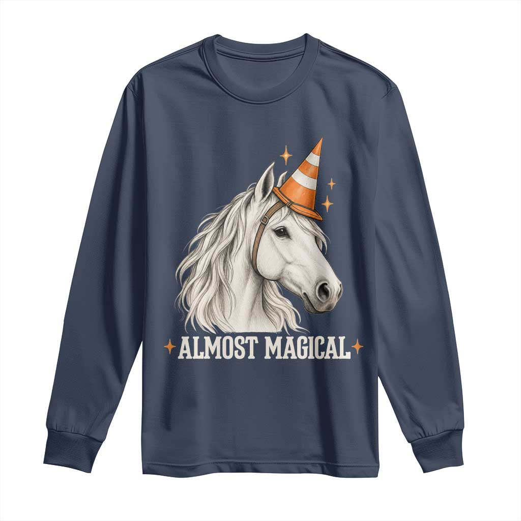 Almost Magical Funny Unicorn Horse Wearing Traffic Cone Long Sleeve Shirt