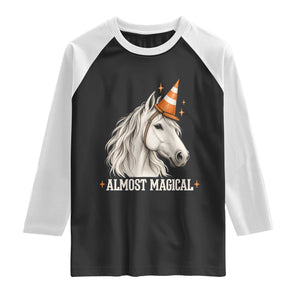 Almost Magical Funny Unicorn Horse Wearing Traffic Cone Raglan Shirt