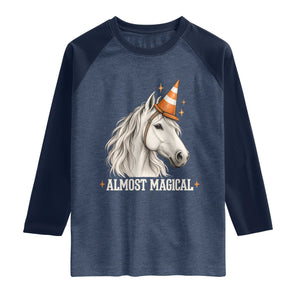 Almost Magical Funny Unicorn Horse Wearing Traffic Cone Raglan Shirt