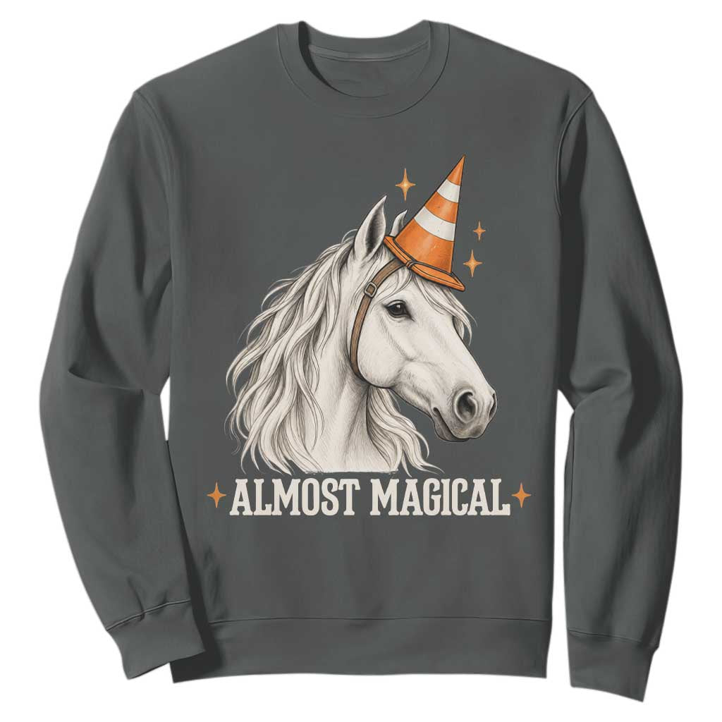 Almost Magical Funny Unicorn Horse Wearing Traffic Cone Sweatshirt