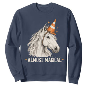 Almost Magical Funny Unicorn Horse Wearing Traffic Cone Sweatshirt