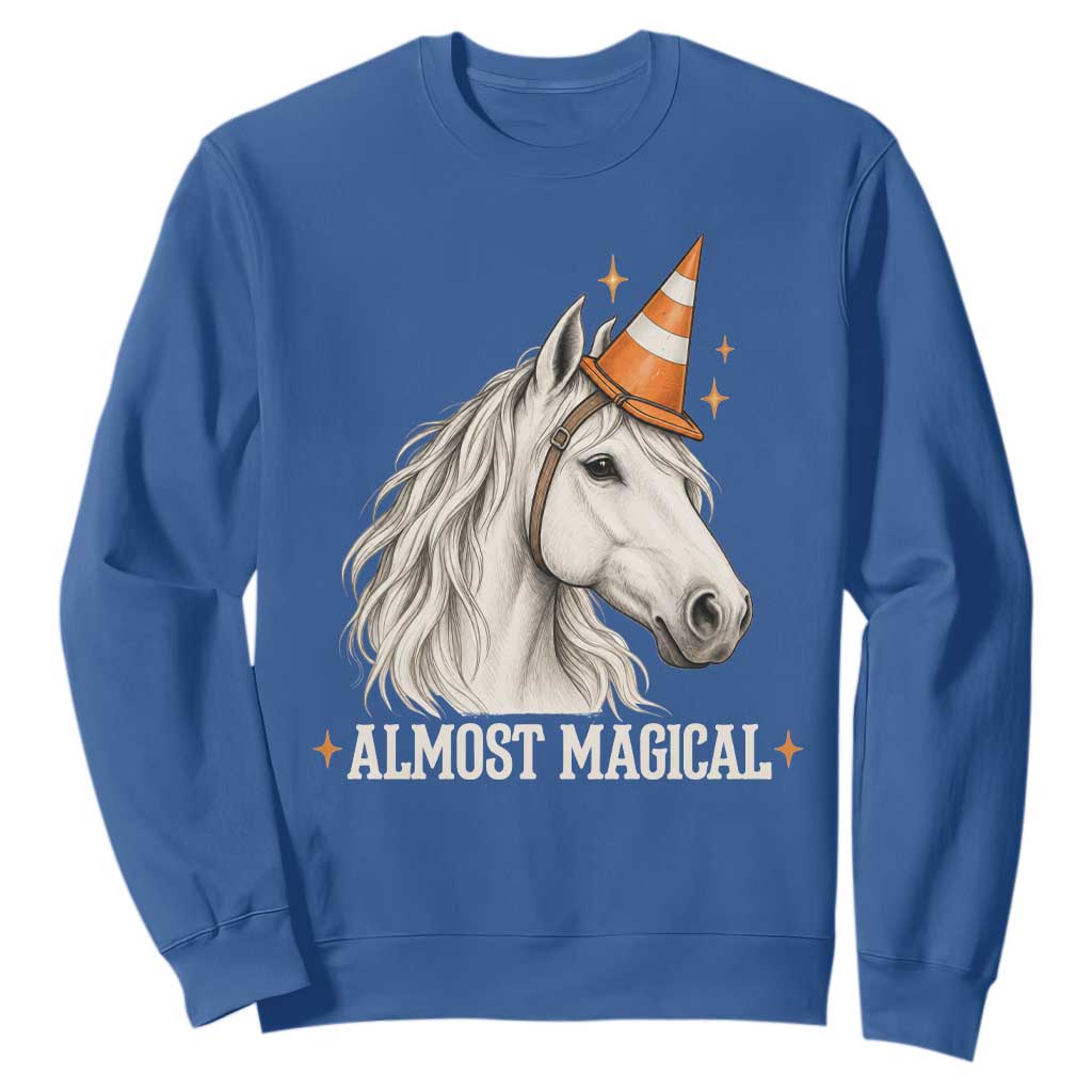 Almost Magical Funny Unicorn Horse Wearing Traffic Cone Sweatshirt