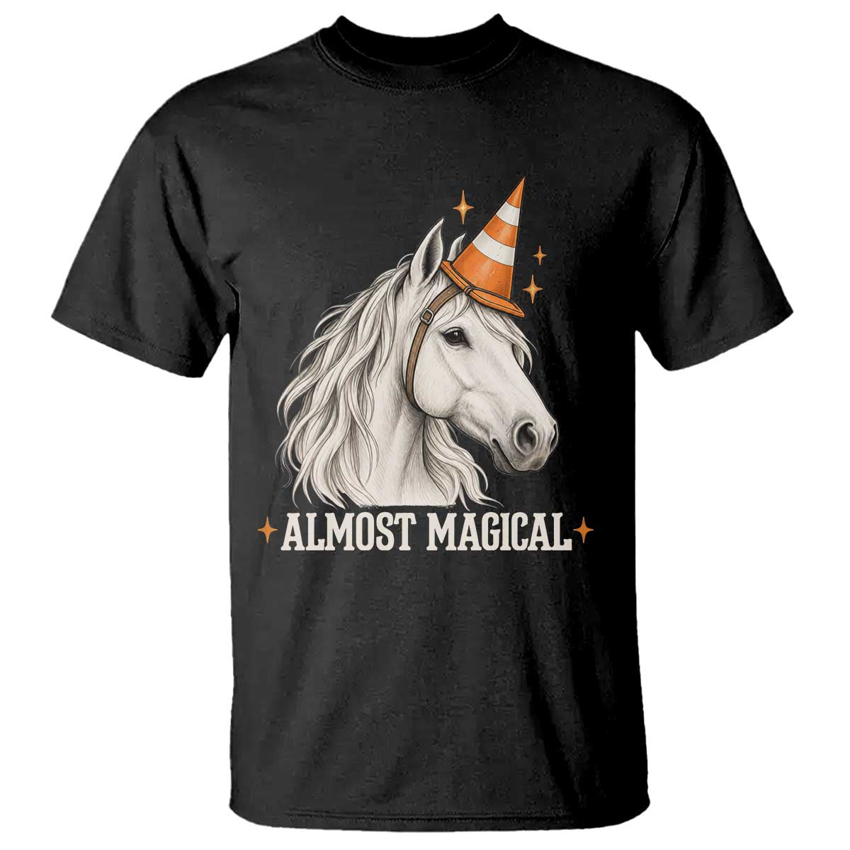 Almost Magical Funny Unicorn Horse Wearing Traffic Cone T Shirt