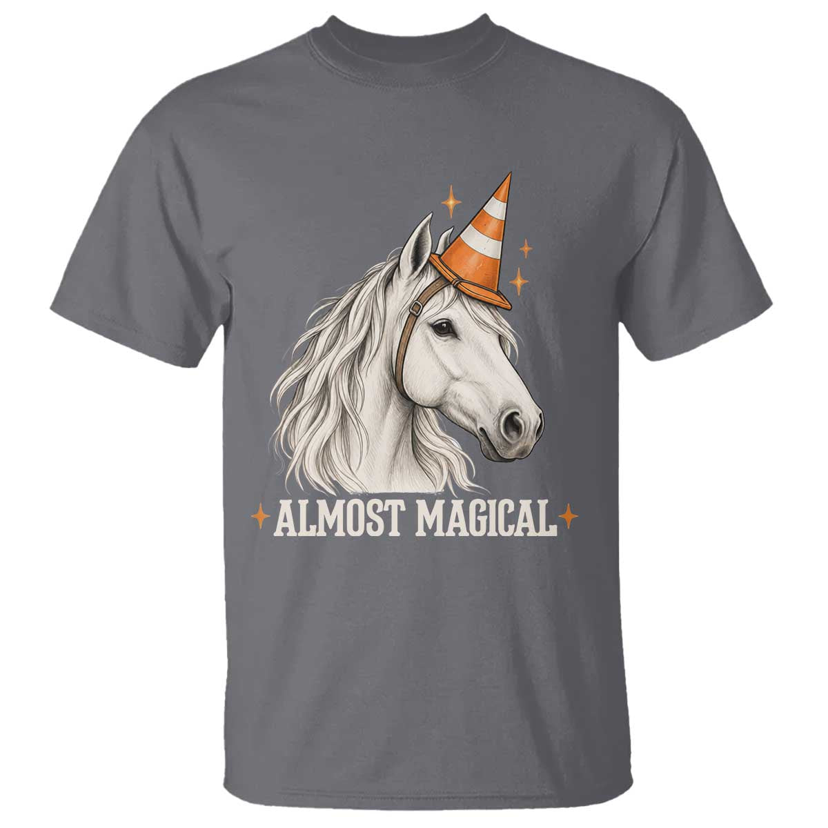 Almost Magical Funny Unicorn Horse Wearing Traffic Cone T Shirt