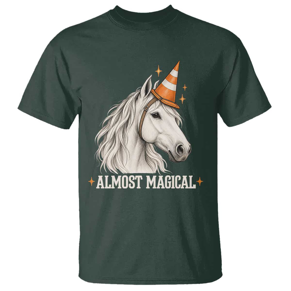 Almost Magical Funny Unicorn Horse Wearing Traffic Cone T Shirt