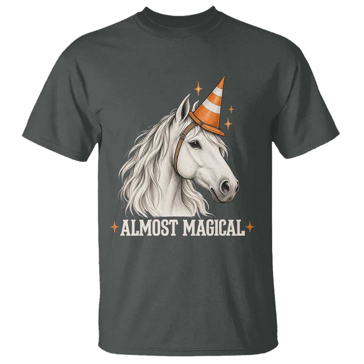 Almost Magical Funny Unicorn Horse Wearing Traffic Cone T Shirt
