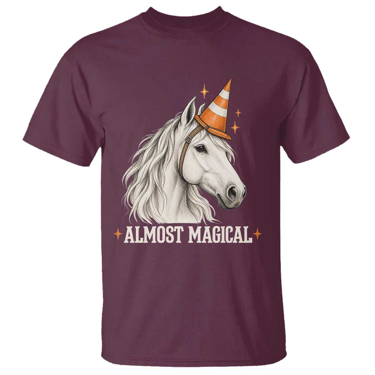 Almost Magical Funny Unicorn Horse Wearing Traffic Cone T Shirt