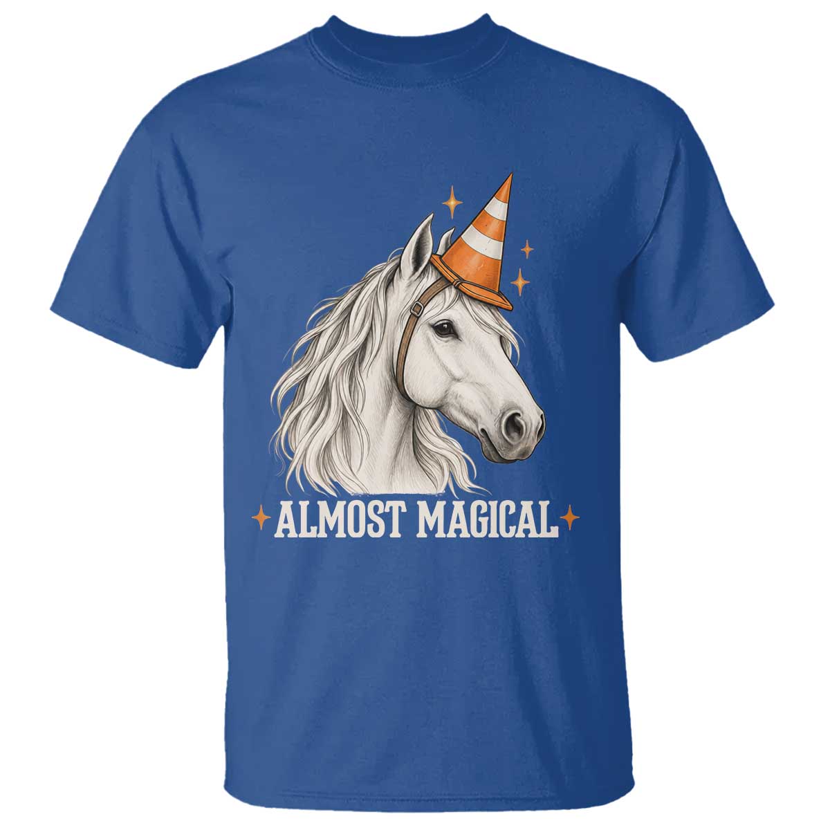 Almost Magical Funny Unicorn Horse Wearing Traffic Cone T Shirt