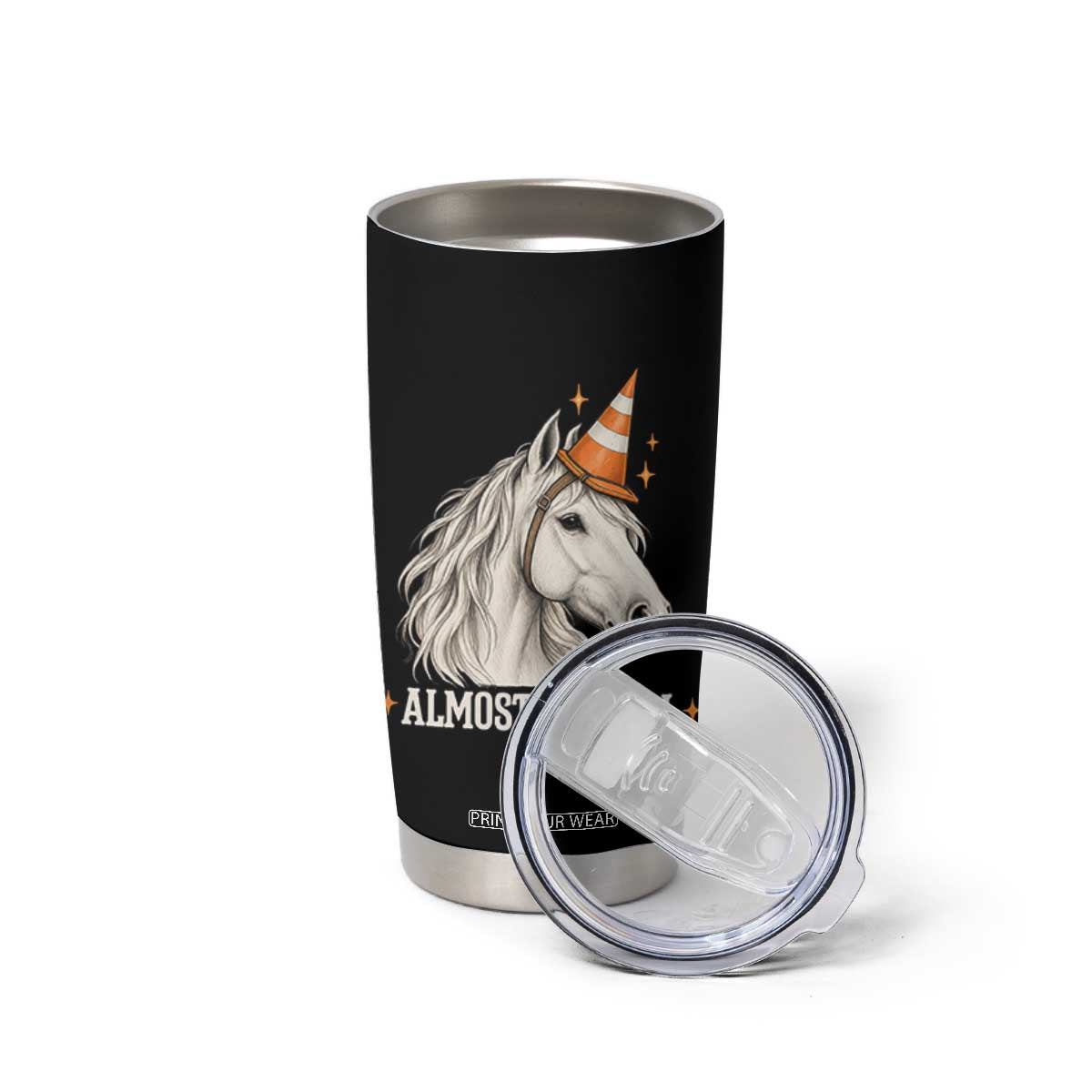 Almost Magical Funny Unicorn Horse Wearing Traffic Cone Tumbler Cup
