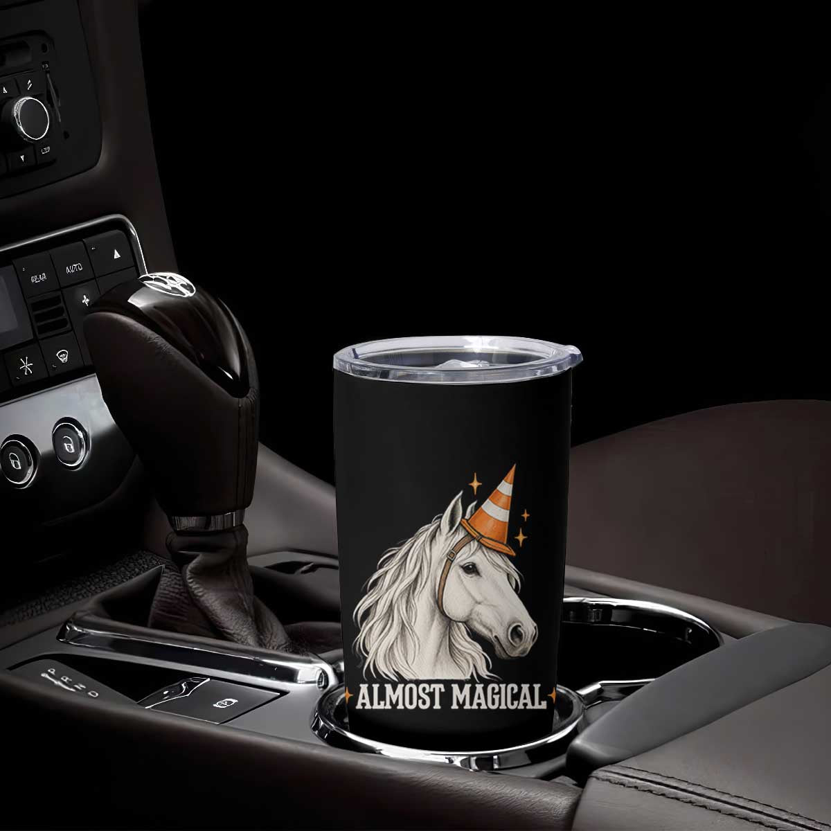 Almost Magical Funny Unicorn Horse Wearing Traffic Cone Tumbler Cup