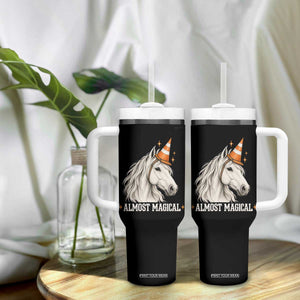 Almost Magical Funny Unicorn Horse Wearing Traffic Cone Tumbler With Handle