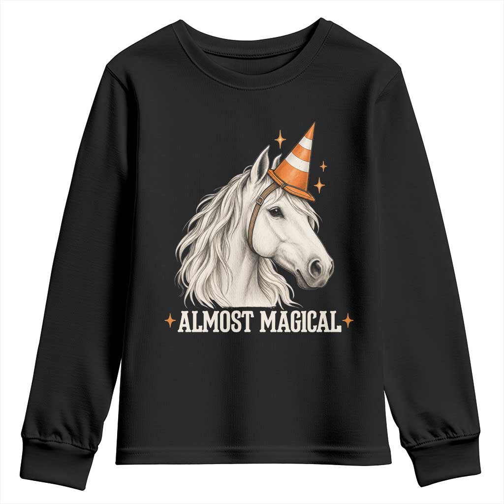 Almost Magical Funny Unicorn Horse Wearing Traffic Cone Youth Sweatshirt