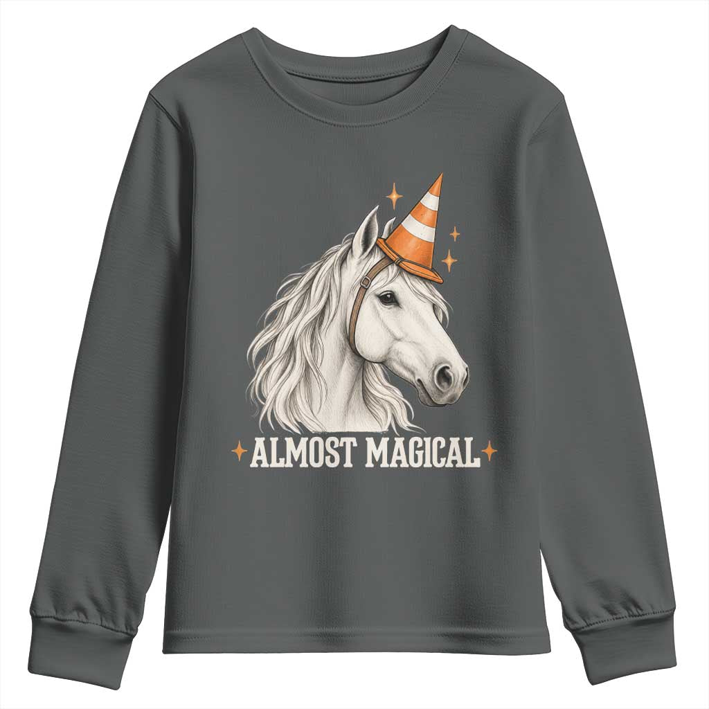 Almost Magical Funny Unicorn Horse Wearing Traffic Cone Youth Sweatshirt