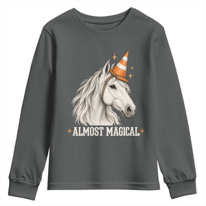 Almost Magical Funny Unicorn Horse Wearing Traffic Cone Youth Sweatshirt