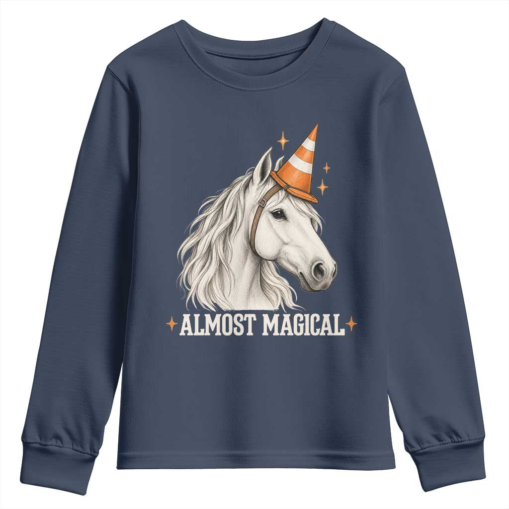 Almost Magical Funny Unicorn Horse Wearing Traffic Cone Youth Sweatshirt