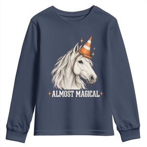 Almost Magical Funny Unicorn Horse Wearing Traffic Cone Youth Sweatshirt